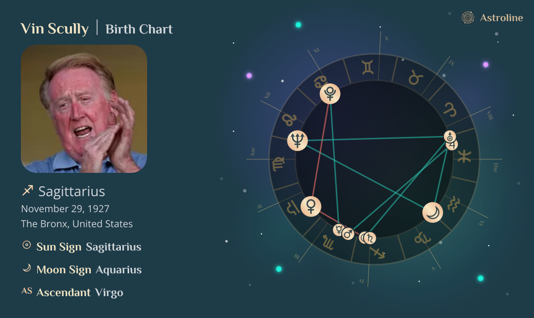 Vin Scully Birth Charts & Zodiac Sign: Sun, Moon & Rising Signs